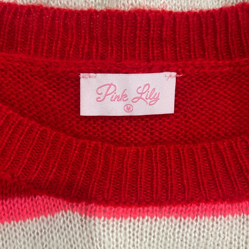 Pink Lily Red and White Striped Sweater - Picture 4 of 4